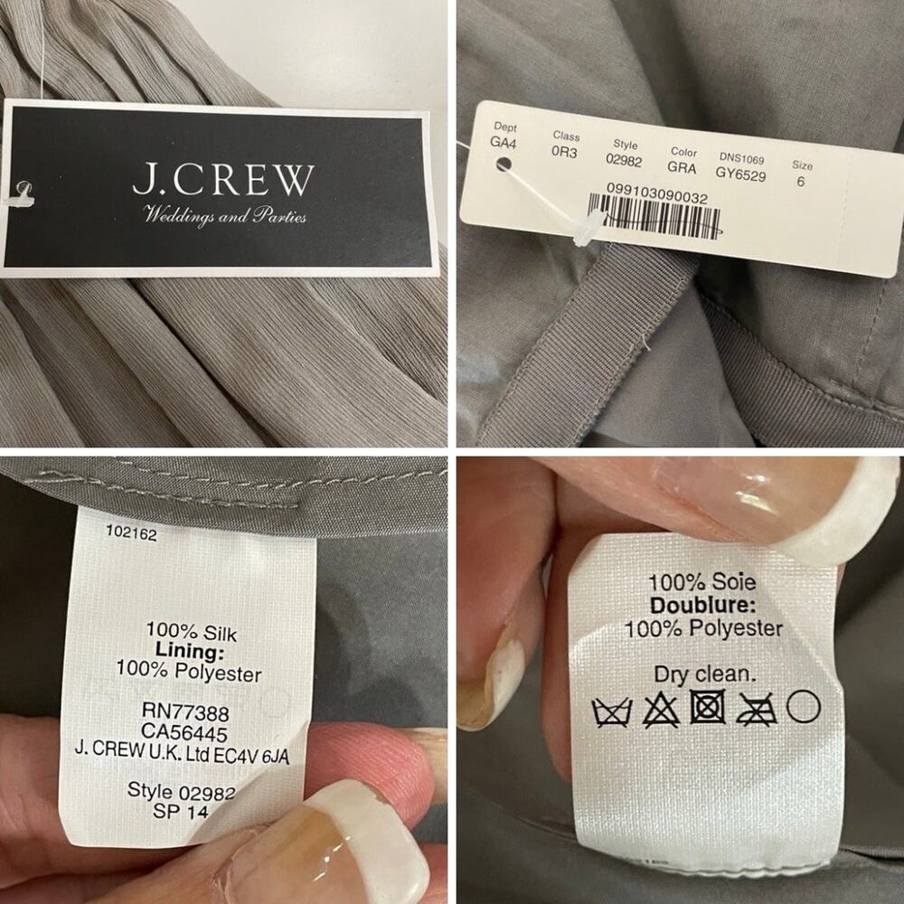 J.Crew Nadia Silk Chiffon Strapless Dress Size 6 Gray Weddings & Parties NEW - Picture 11 of 12
